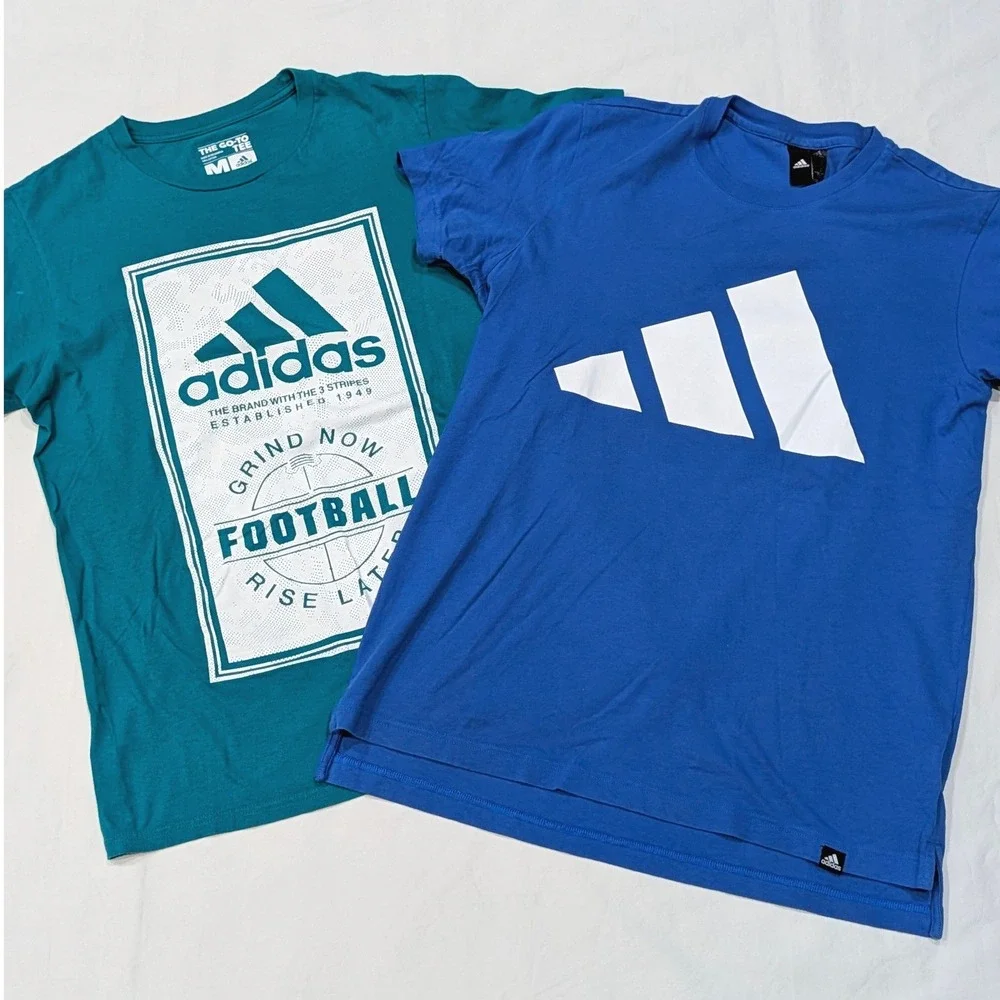 Adidas Mens Graphic T-Shirt Bundle 2 Pack Blue Teal Football Logo Medium